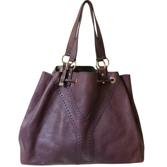 Saint Laurent Hand Bag Tote Purse Y Line Leather Bordeaux Authentic