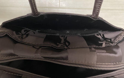 Saint Laurent Hand Bag Tote Purse YSL Cassandra Nylon Leather Dark Brown Auth