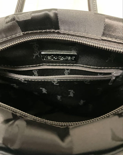 Saint Laurent Hand Bag Tote Purse YSL Cassandra Nylon Leather Dark Brown Auth