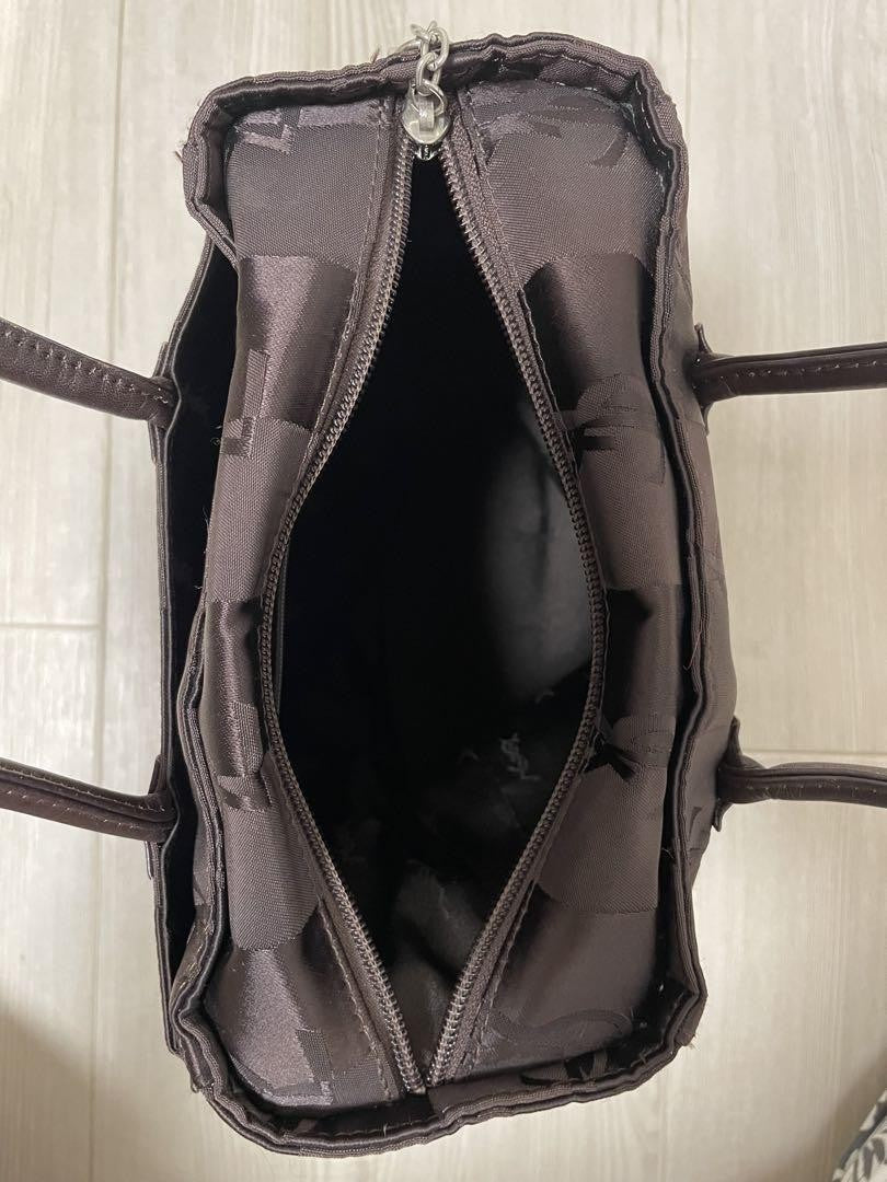 Saint Laurent Hand Bag Tote Purse YSL Cassandra Nylon Leather Dark Brown Auth