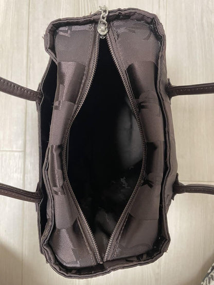 Saint Laurent Hand Bag Tote Purse YSL Cassandra Nylon Leather Dark Brown Auth