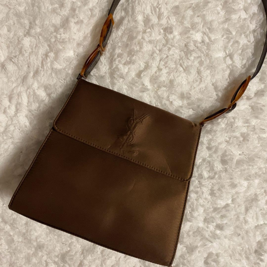 Saint Laurent Hand Shoulder Bag Tote Purse YSL Cassandra Nylon Leather Brown