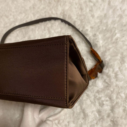 Saint Laurent Hand Shoulder Bag Tote Purse YSL Cassandra Nylon Leather Brown