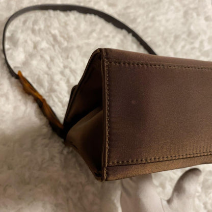 Saint Laurent Hand Shoulder Bag Tote Purse YSL Cassandra Nylon Leather Brown