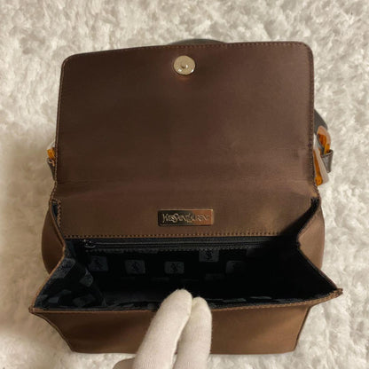 Saint Laurent Hand Shoulder Bag Tote Purse YSL Cassandra Nylon Leather Brown