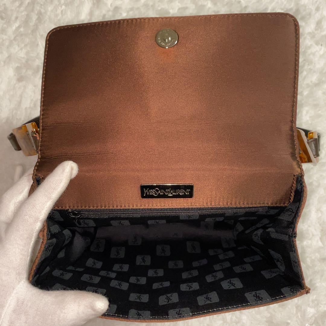 Saint Laurent Hand Shoulder Bag Tote Purse YSL Cassandra Nylon Leather Brown