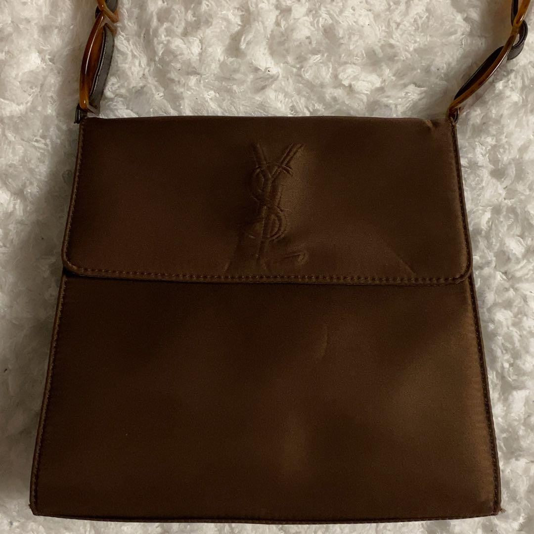 Saint Laurent Hand Shoulder Bag Tote Purse YSL Cassandra Nylon Leather Brown