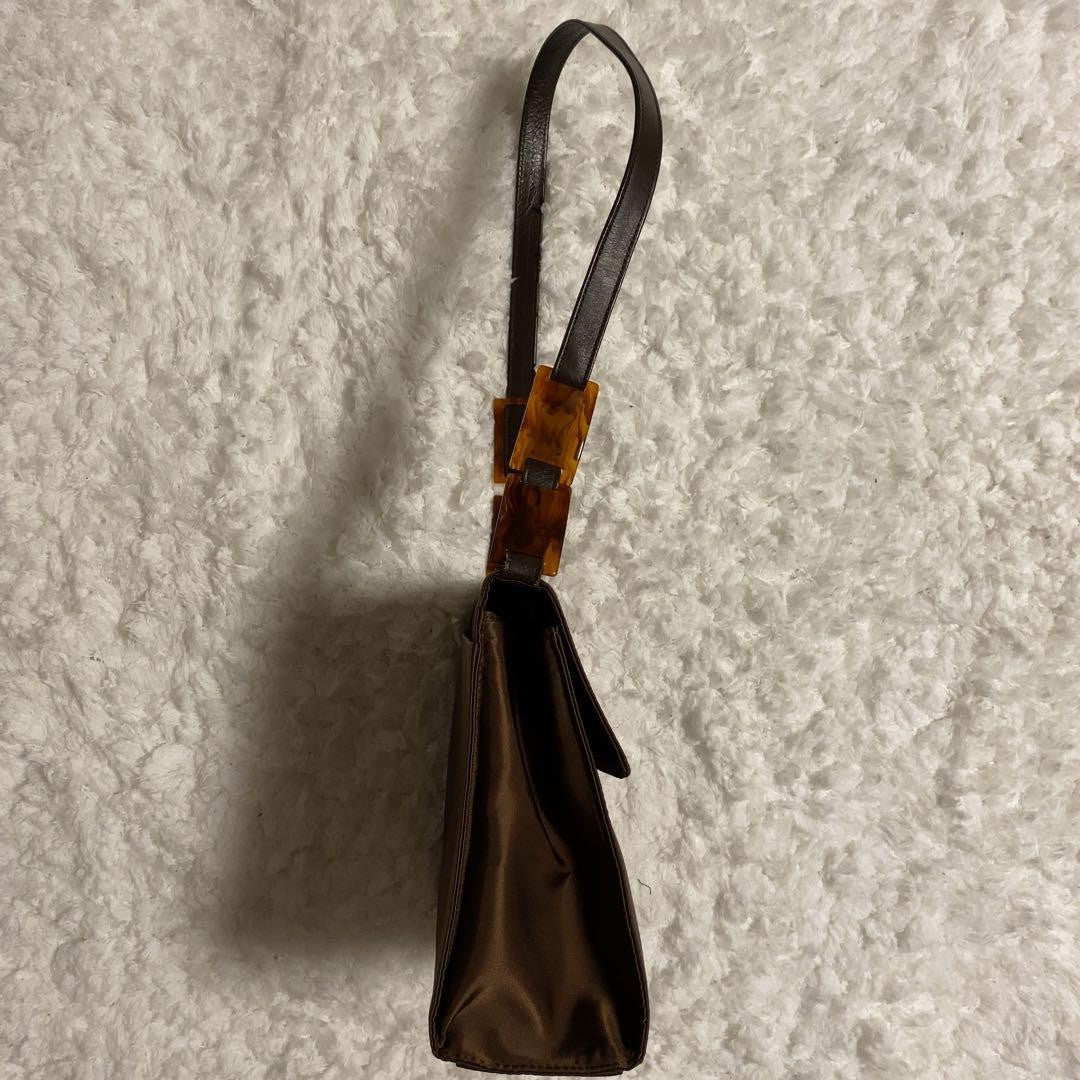 Saint Laurent Hand Shoulder Bag Tote Purse YSL Cassandra Nylon Leather Brown