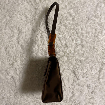 Saint Laurent Hand Shoulder Bag Tote Purse YSL Cassandra Nylon Leather Brown