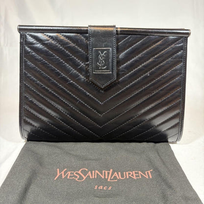 Saint Laurent Clutch Bag Second Bag YSL Cassandra Leather Black Authentic