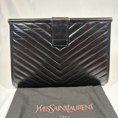 Saint Laurent Clutch Bag Second Bag YSL Cassandra Leather Black Authentic