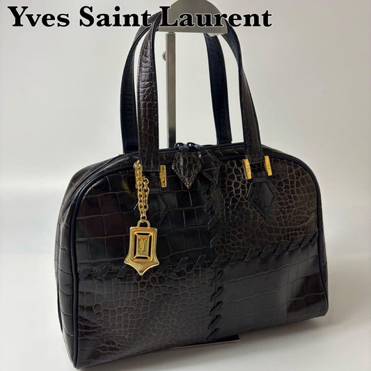 Saint Laurent Hand Bag Tote Purse YSL stitch Leather Brown Authentic