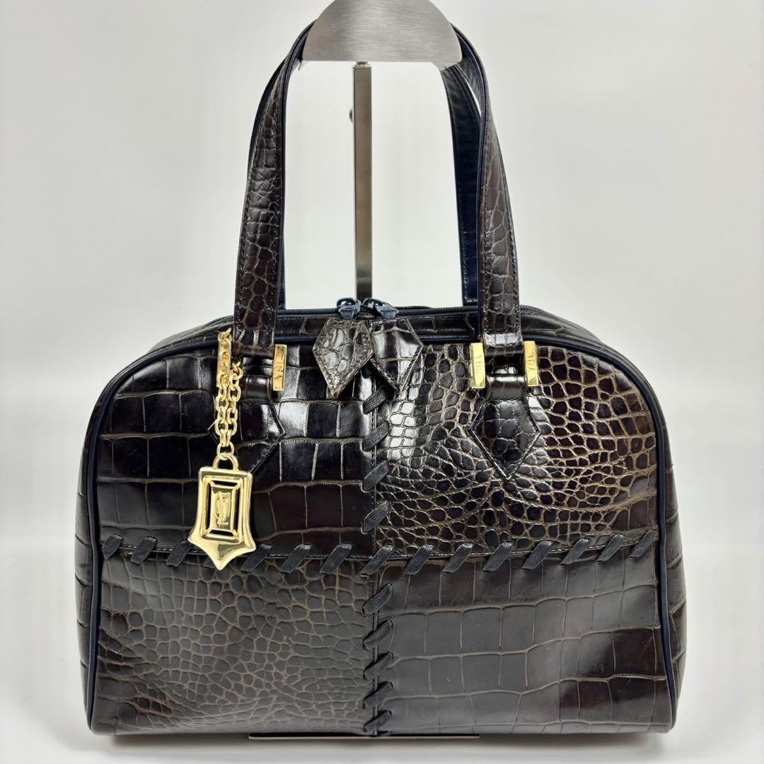 Saint Laurent Hand Bag Tote Purse YSL stitch Leather Brown Authentic