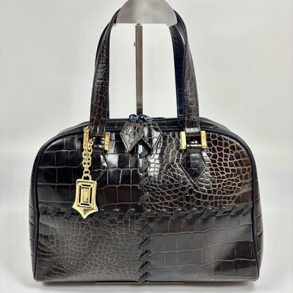 Saint Laurent Hand Bag Tote Purse YSL stitch Leather Brown Authentic