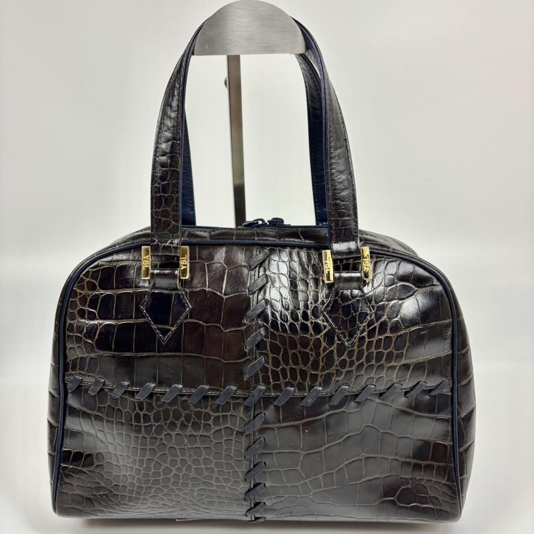 Saint Laurent Hand Bag Tote Purse YSL stitch Leather Brown Authentic