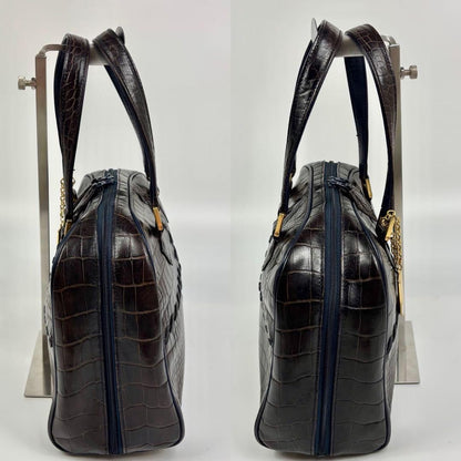 Saint Laurent Hand Bag Tote Purse YSL stitch Leather Brown Authentic