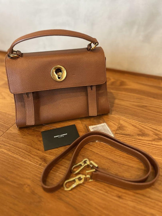 Saint Laurent Hand Shoulder Bag Tote Purse 2way Muse Toe Leather Brown Authentic