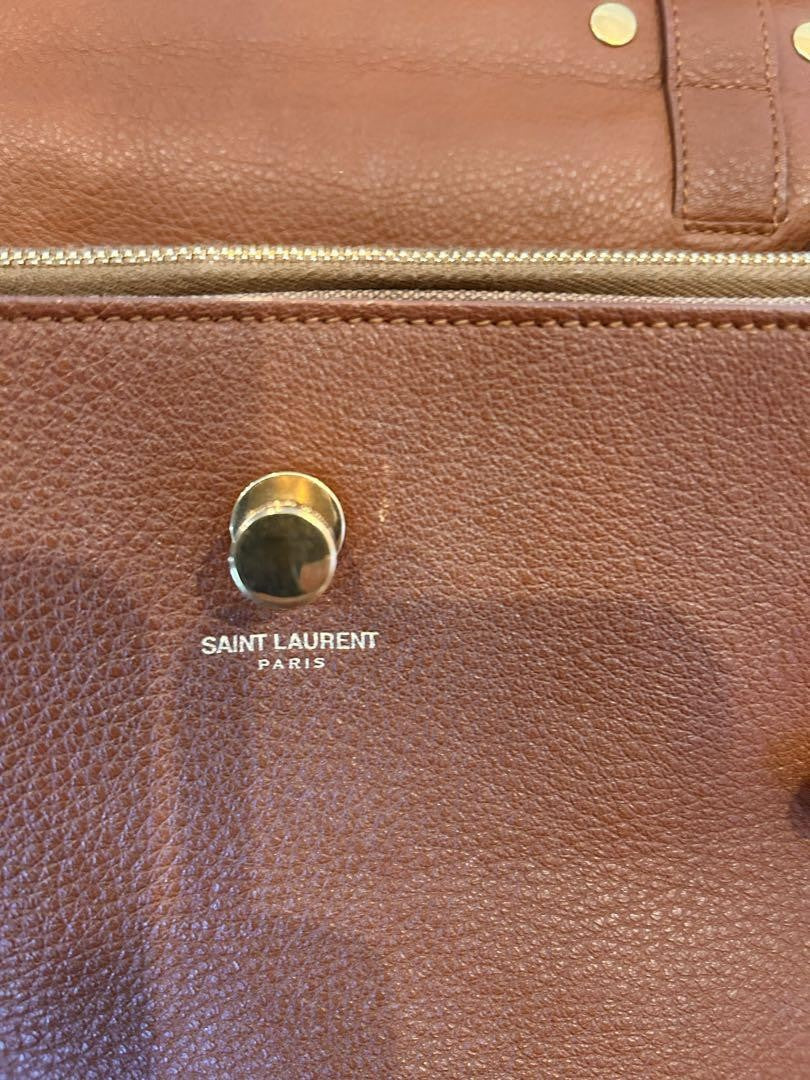 Saint Laurent Hand Shoulder Bag Tote Purse 2way Muse Toe Leather Brown Authentic