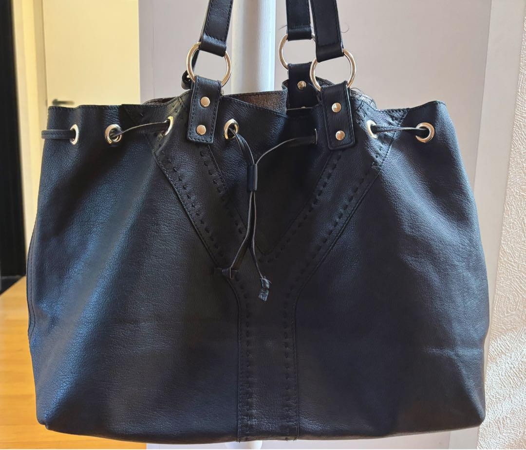 Saint Laurent Saint Laurent Hand Bag Tote Purse Y Line Leather Black Authentic