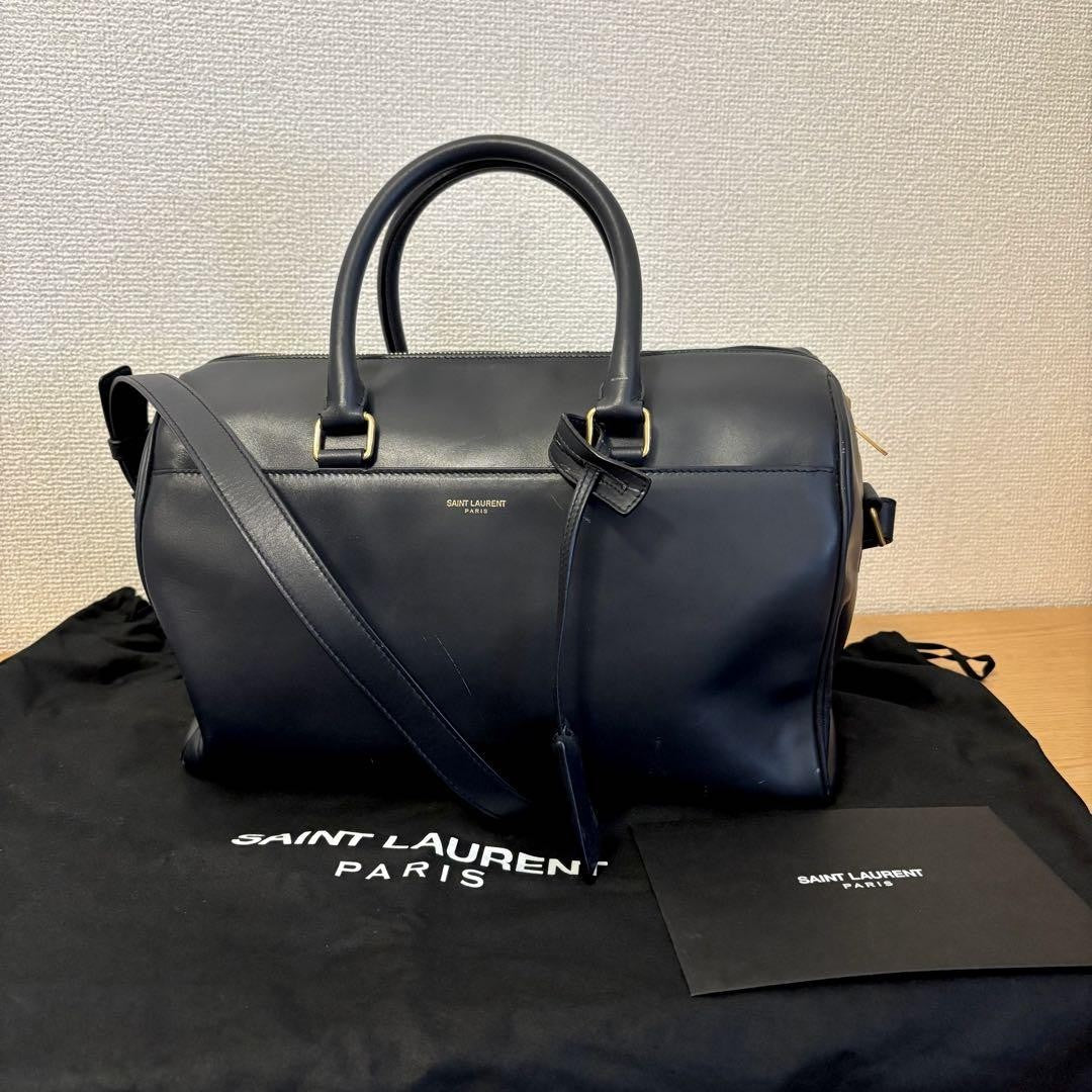 Saint Laurent Boston Shoulder Bag Purse Logo Navy Authentic