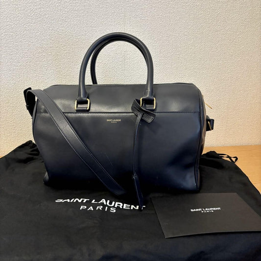 Saint Laurent Boston Shoulder Bag Purse Logo Navy Authentic