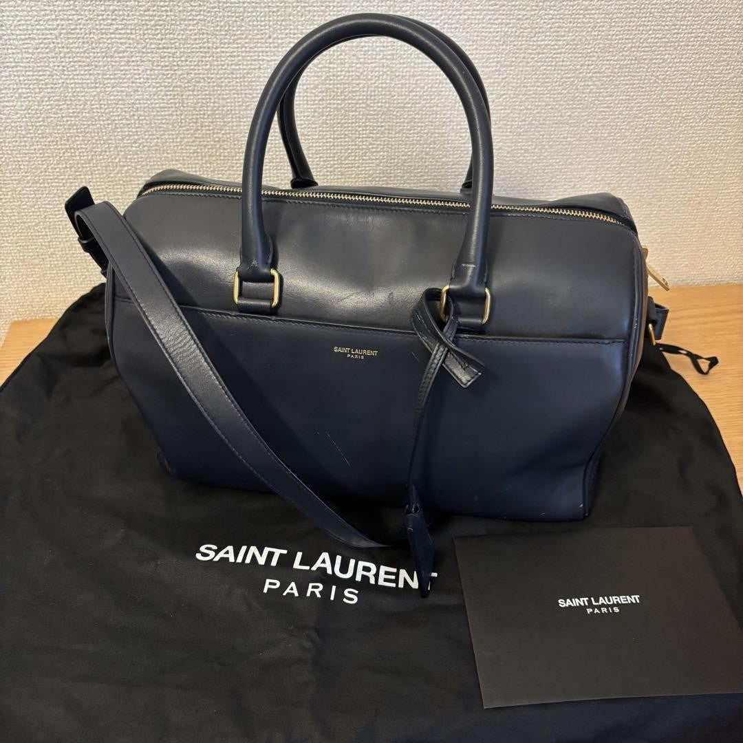 Saint Laurent Boston Shoulder Bag Purse Logo Navy Authentic