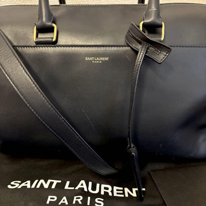 Saint Laurent Boston Shoulder Bag Purse Logo Navy Authentic