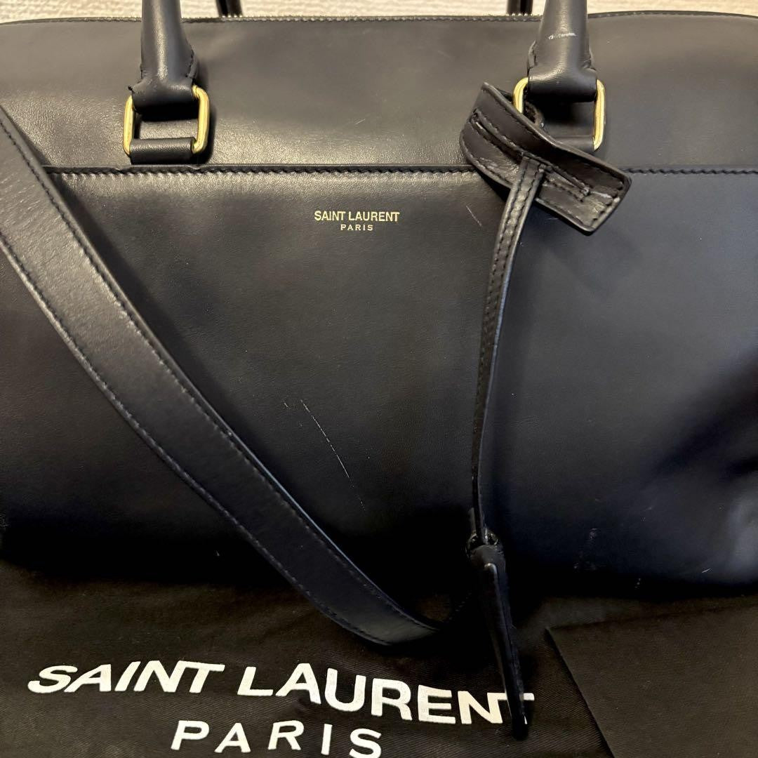 Saint Laurent Boston Shoulder Bag Purse Logo Navy Authentic
