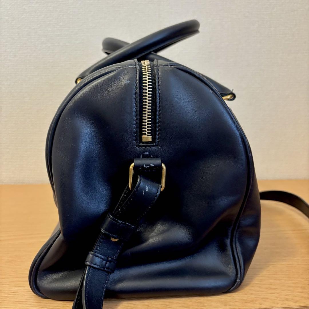 Saint Laurent Boston Shoulder Bag Purse Logo Navy Authentic