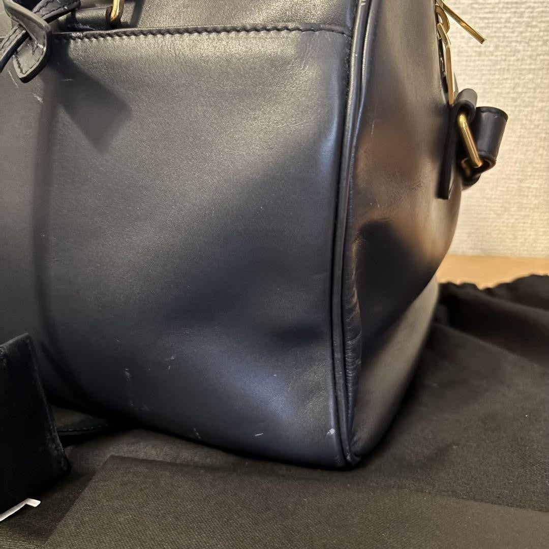 Saint Laurent Boston Shoulder Bag Purse Logo Navy Authentic