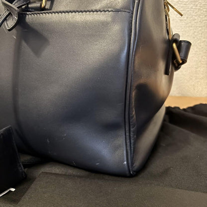 Saint Laurent Boston Shoulder Bag Purse Logo Navy Authentic