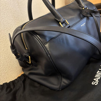 Saint Laurent Boston Shoulder Bag Purse Logo Navy Authentic