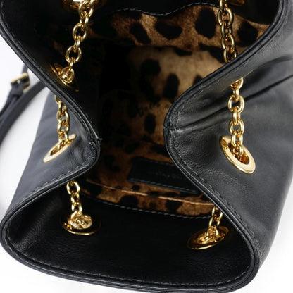 Dolce & Gabbana Shoulder Bag Purse Chain Leopard Leather Black Authentic