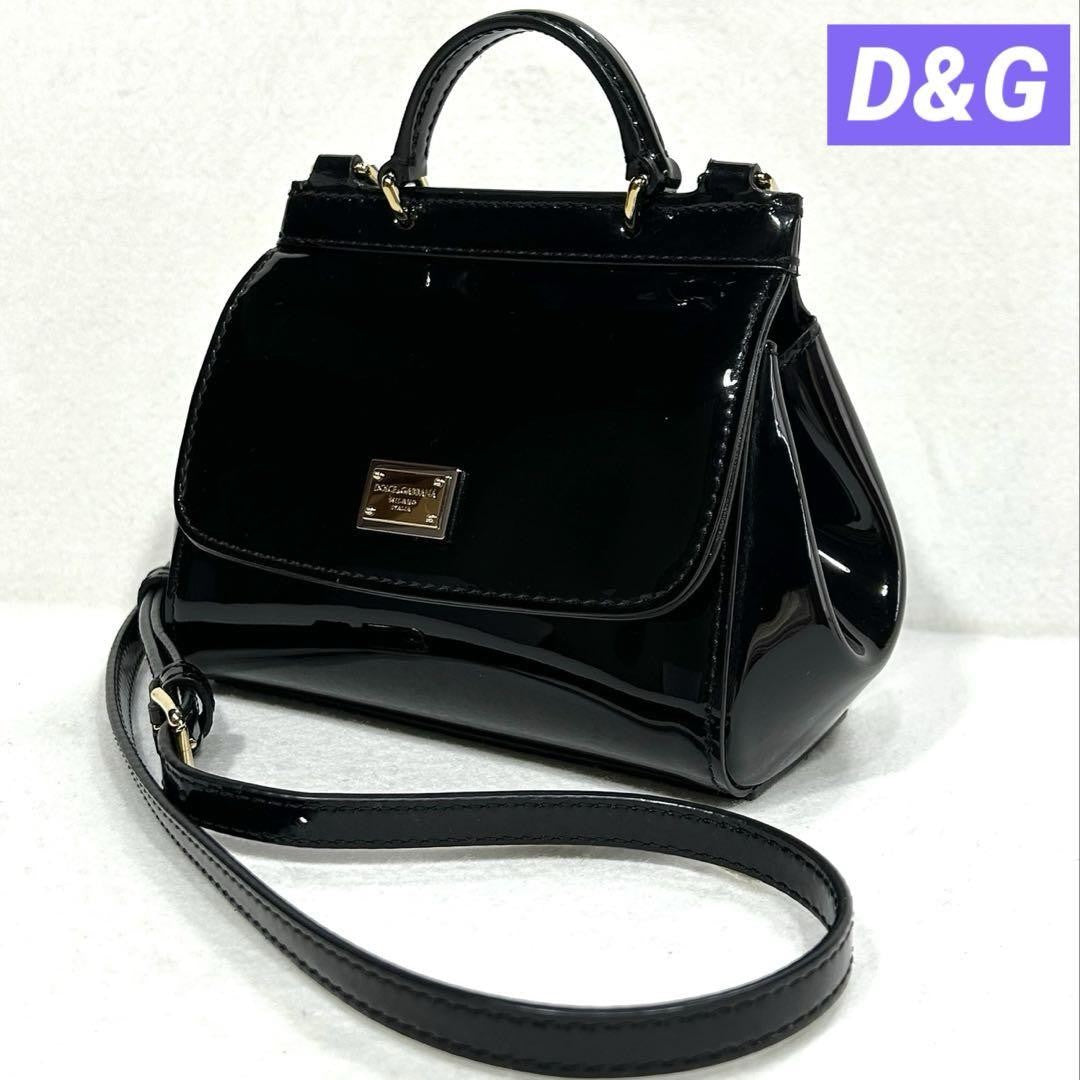 Dolce & Gabbana Shoulder Bag Purse 2way Patent Leather Black Authentic
