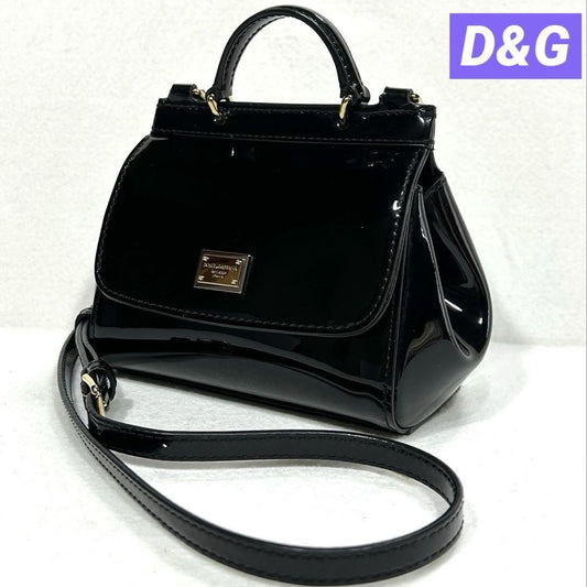 Dolce & Gabbana Shoulder Bag Purse 2way Patent Leather Black Authentic