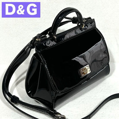 Dolce & Gabbana Shoulder Bag Purse 2way Patent Leather Black Authentic