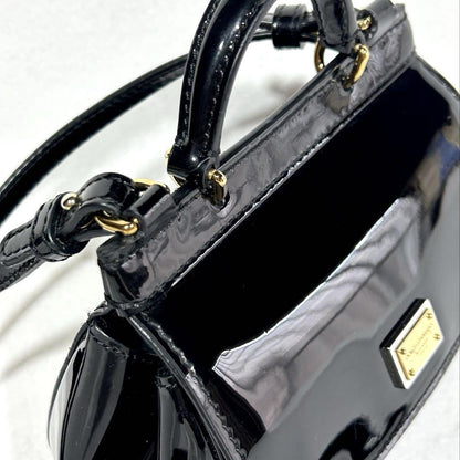 Dolce & Gabbana Shoulder Bag Purse 2way Patent Leather Black Authentic