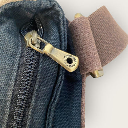 Dolce & Gabbana Shoulder Bag Purse Suede Leather Denim Indigo Beige Authentic