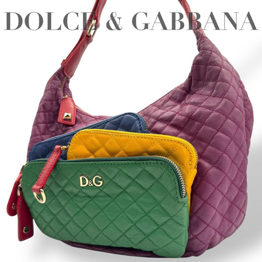 Dolce & Gabbana Shoulder Bag Purse Quilting Multicolor Authentic