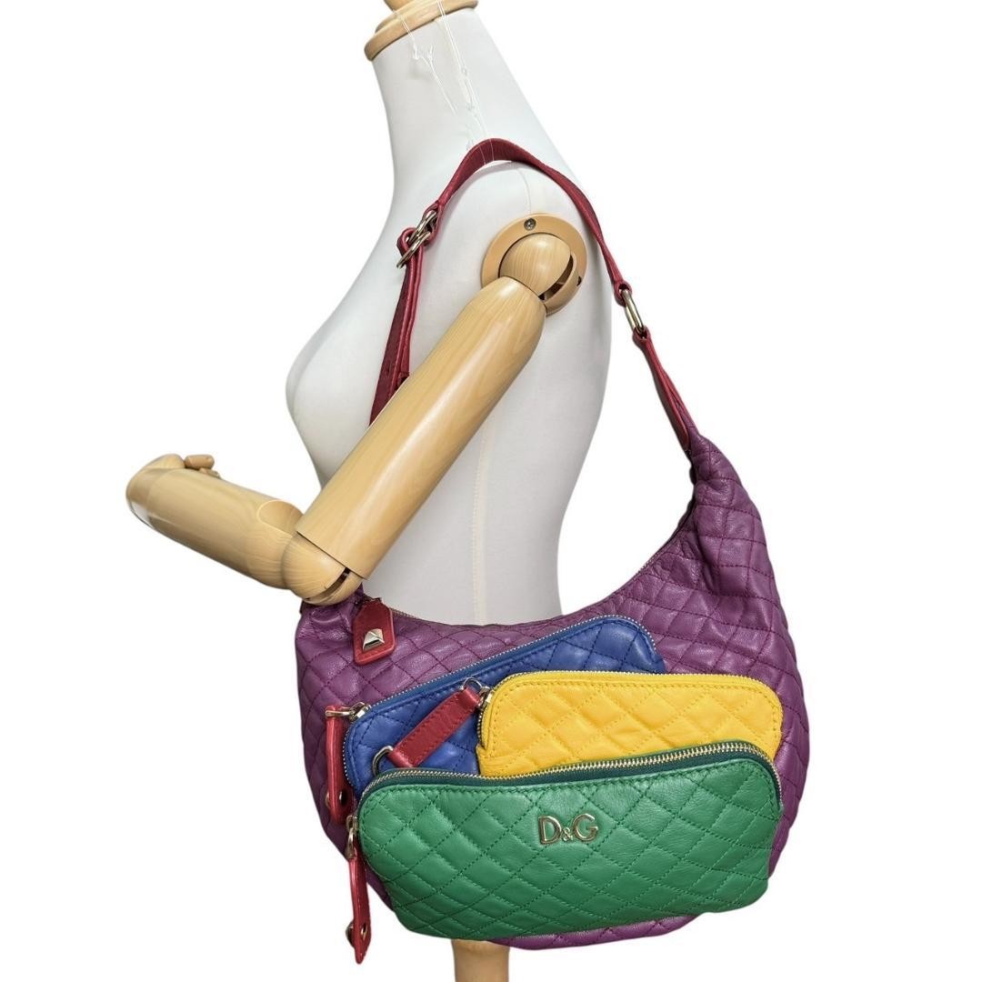 Dolce & Gabbana Shoulder Bag Purse Quilting Multicolor Authentic