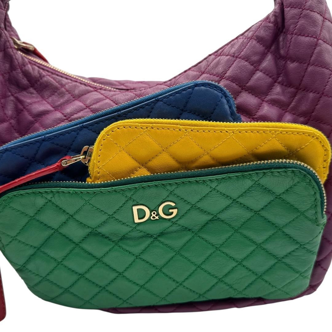 Dolce & Gabbana Shoulder Bag Purse Quilting Multicolor Authentic