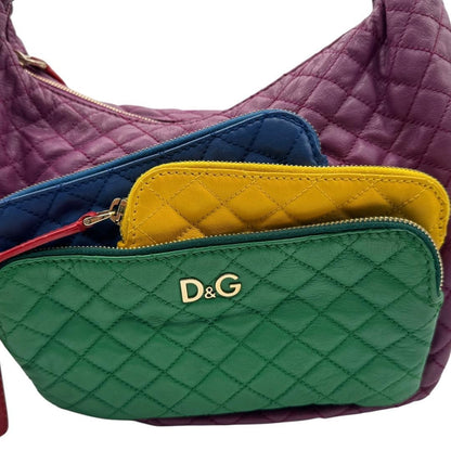 Dolce & Gabbana Shoulder Bag Purse Quilting Multicolor Authentic