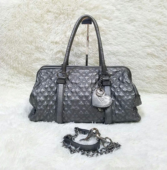 Dolce & Gabbana Boston Hand Bag Tote Purse 2way Leather Silver Authentic