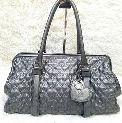 Dolce & Gabbana Boston Hand Bag Tote Purse 2way Leather Silver Authentic