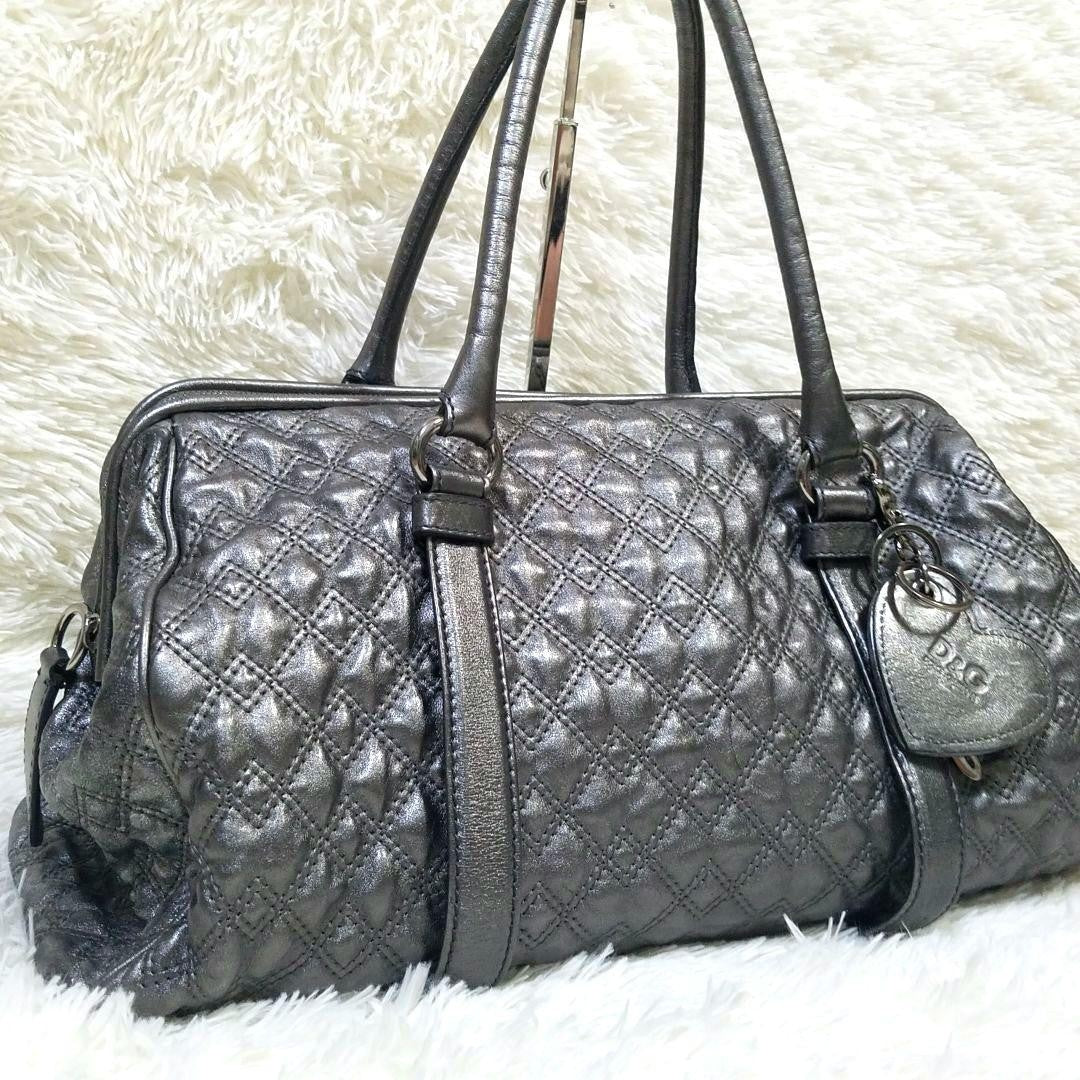 Dolce & Gabbana Boston Hand Bag Tote Purse 2way Leather Silver Authentic