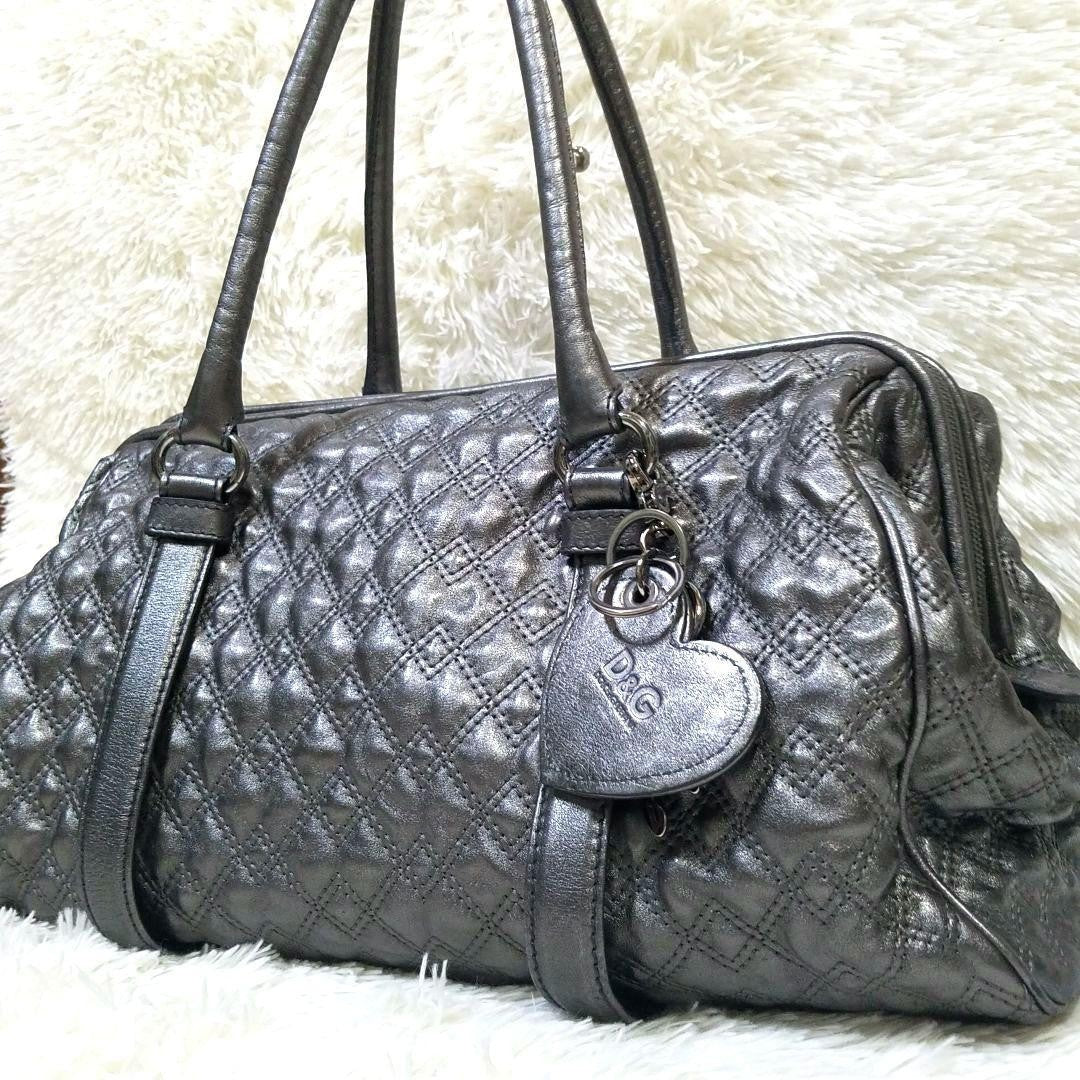 Dolce & Gabbana Boston Hand Bag Tote Purse 2way Leather Silver Authentic