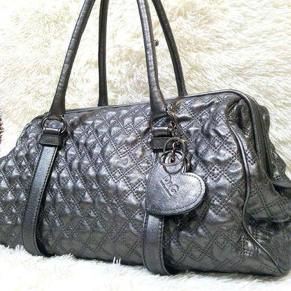 Dolce & Gabbana Boston Hand Bag Tote Purse 2way Leather Silver Authentic