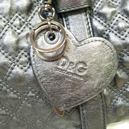 Dolce & Gabbana Boston Hand Bag Tote Purse 2way Leather Silver Authentic