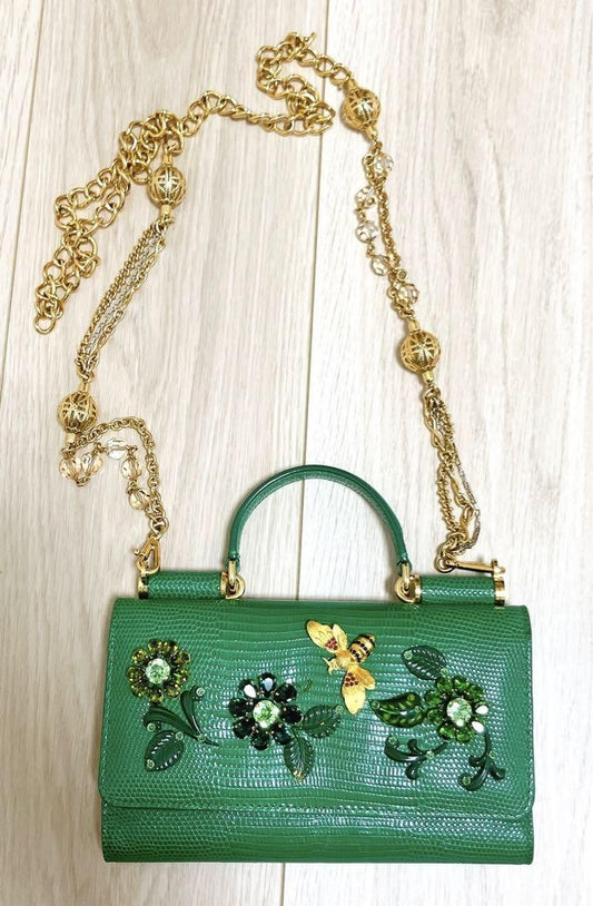 Dolce & Gabbana Mini Shoulder Bag Purse Chain Green Authentic