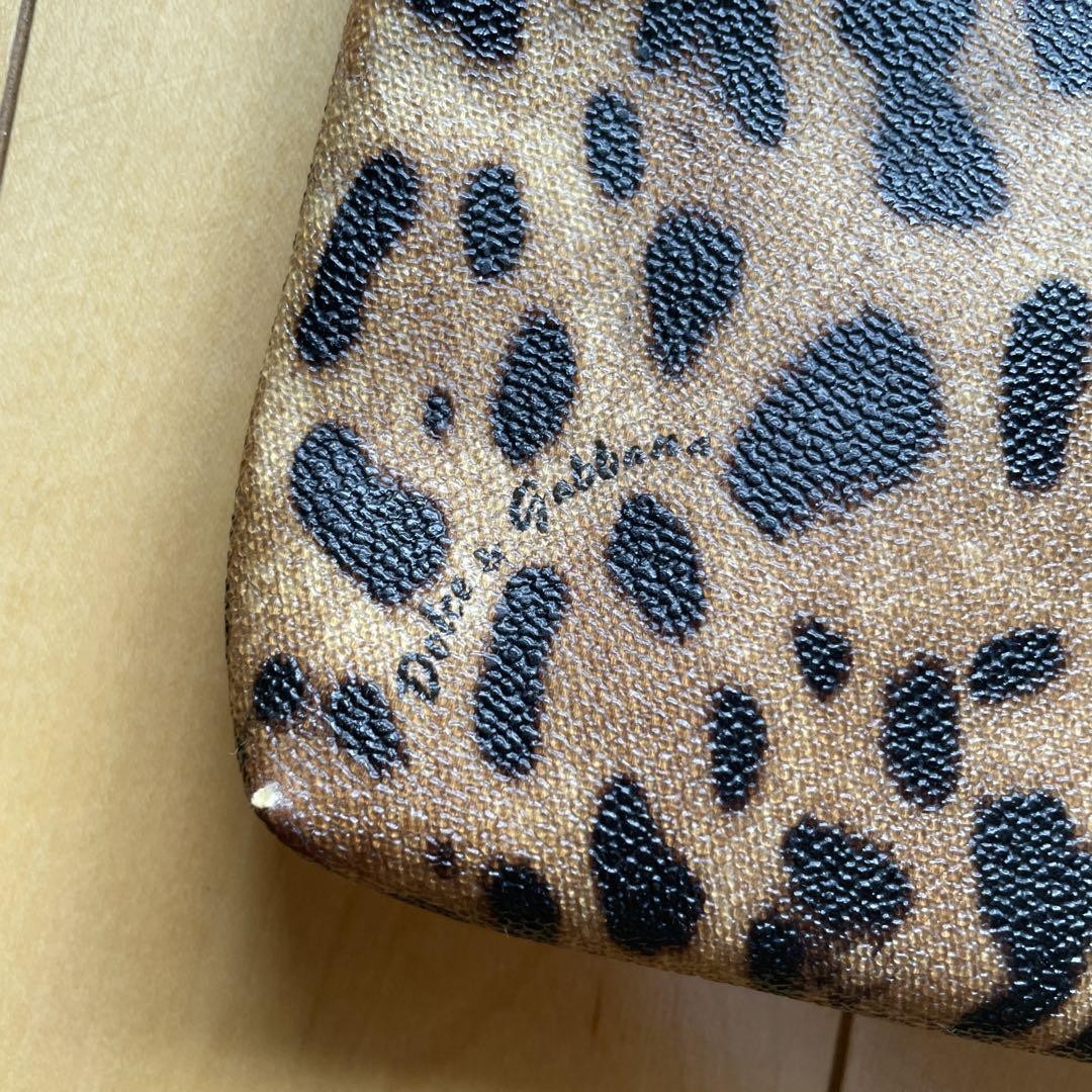 Dolce & Gabbana Accessory Pouch Hand Pouch Leopard Leather Authentic